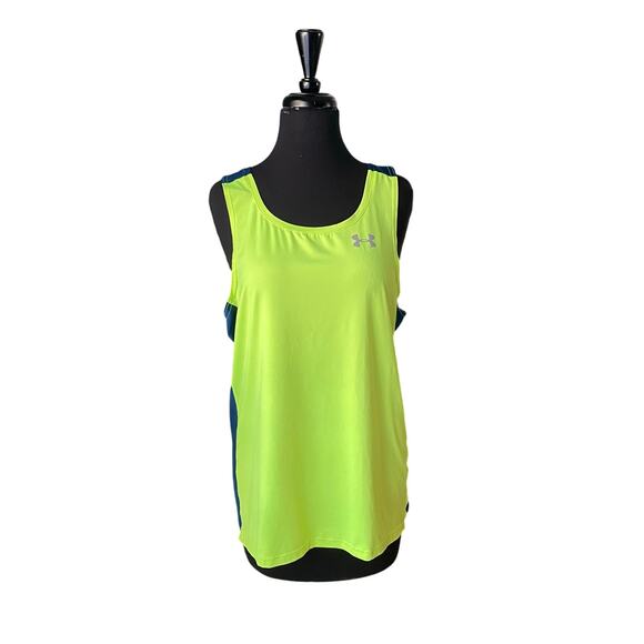 Under Armour Neon Green Navy Geometric Tank M 1271843 VGUC - Picture 1 of 8